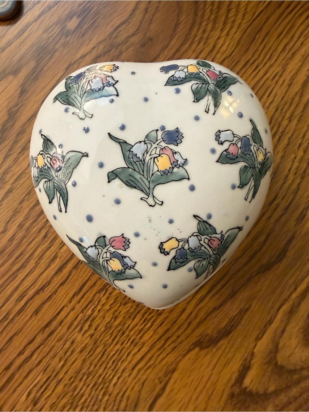 Heart-Shaped Floral Porcelain Trinket Box - Multicolor
